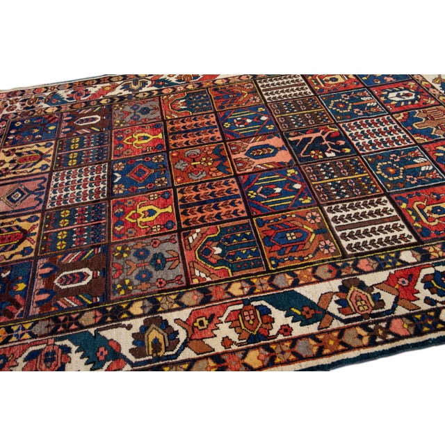 Multicolor Persian Bakhtiari Handmade Allover Designed Wool Rug For Sale - Image 4 of 10