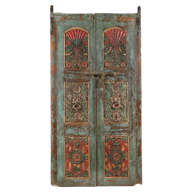 Vintage Weathered Polychrome Wooden Door For Sale