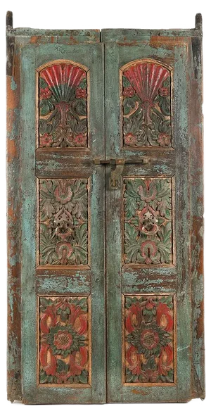 Vintage Weathered Polychrome Wooden Door