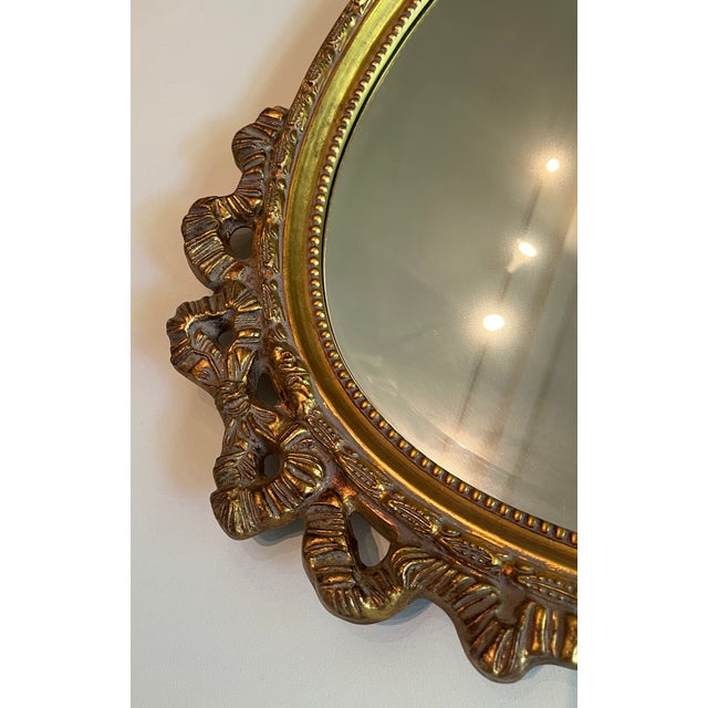 Wood 1970s Rococo Style Gold Oval Wall "Bow" Mirror For Sale - Image 7 of 14