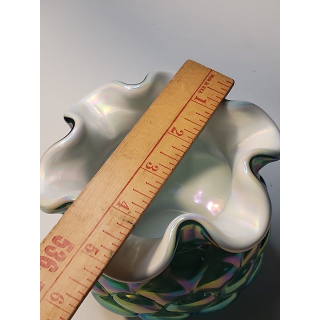 Green Artichoke Vintage Fenton Jacqueline Opalescent Cased Glass Green Vase Bowl For Sale - Image 8 of 10