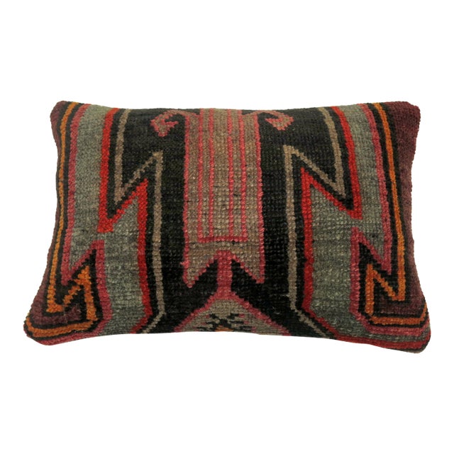 Vintage Turkish Kars Lumbar Rug Pillow For Sale