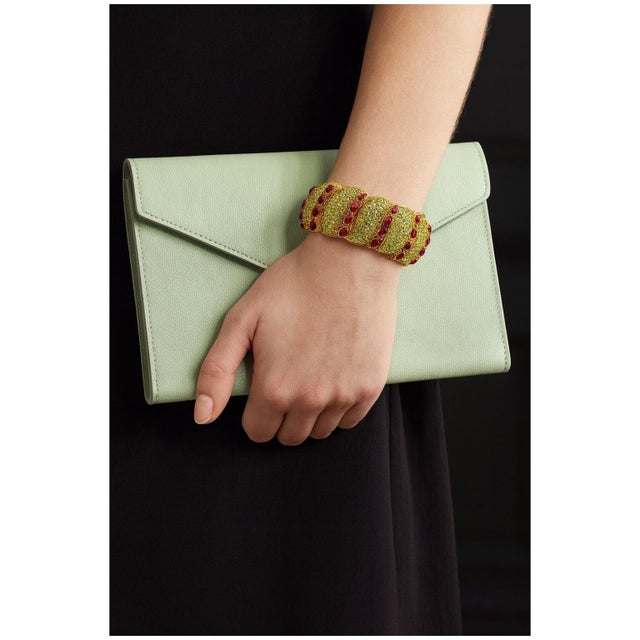 Baroque Bochic "Capri" Vintage Natural Ruby & Peridot Bangle Set In 18K Gold & Silver For Sale - Image 3 of 10