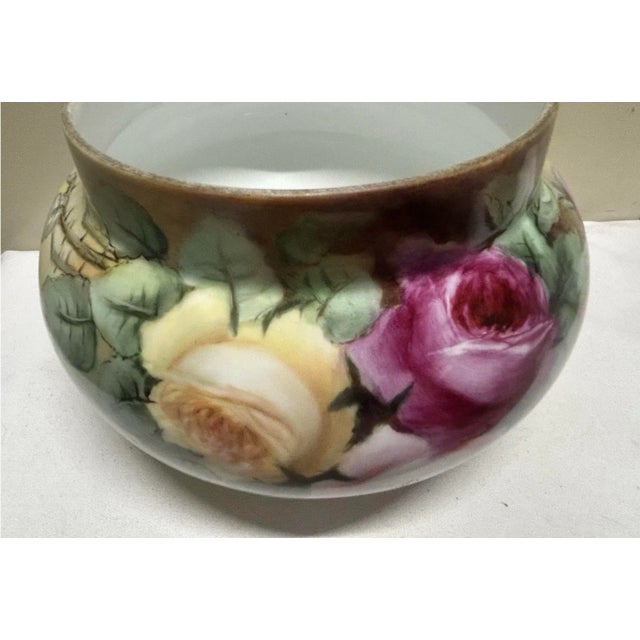 Antique Victorian Hand Painted Cabbage Rose Jardiniere/Planter/Vase Cr Lewis For Sale - Image 9 of 12