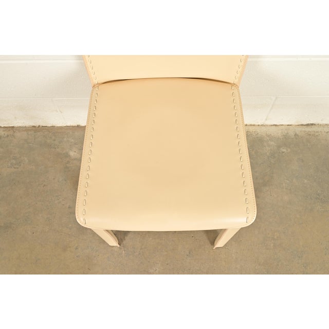 Metal Mario Bellini Style Italian Modern Cream Leather Wrapped High Back Dining Chairs, Set of Six For Sale - Image 7 of 13