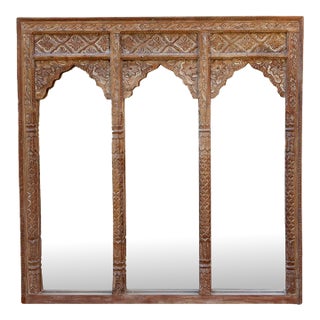 Finely Carved Square Triple Arched Mirror For Sale