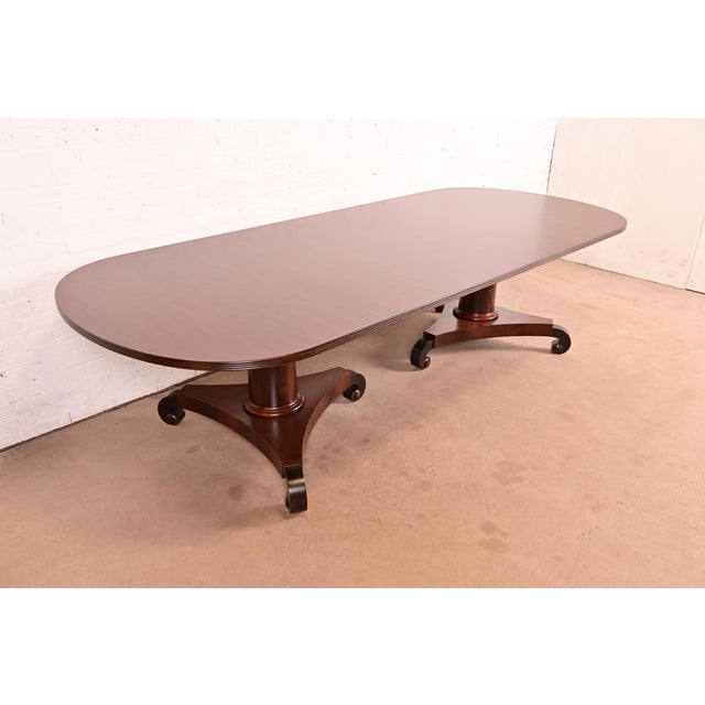 Baker Furniture Company John Widdicomb Style Empire Mahogany Double Pedestal Dining Table, Newly Refinished For Sale - Image 4 of 10