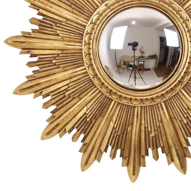 Vintage Sunburst Mirror in Gold Leaf Resin, 1960s For Sale - Image 4 of 18