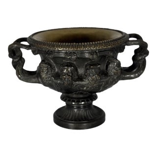 Antique 19th-Century Grand Tour Neoclassical Design Bronze Urn With Gilt Liner For Sale