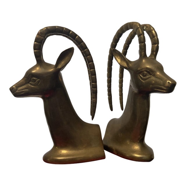 1960s Rosenthal Netter Brass Gazelle Vintage Bookends- a Pair For Sale