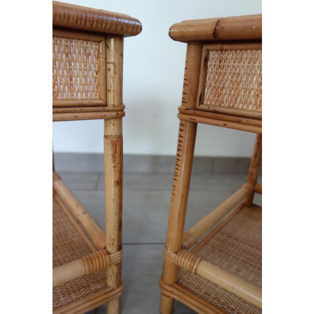 Bedside Tables in Woven Wicker and Bamboo, 1970s, Set of 2 For Sale - Image 14 of 16