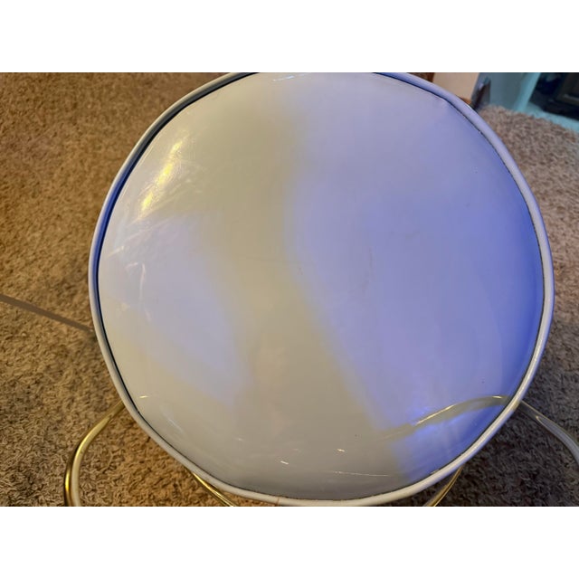 1960s Vintage Mid-Century Hollywood Regency Brass Vanity Chair Stool - Pastel Blue Vinyl - George Koch Sons For Sale - Image 5 of 12