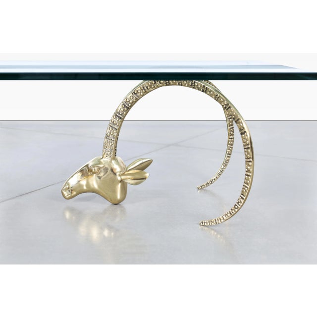 Mid-Century Modern Brass Ibex Ram's Head Coffee Table Styled After Alain Chervet For Sale - Image 9 of 11