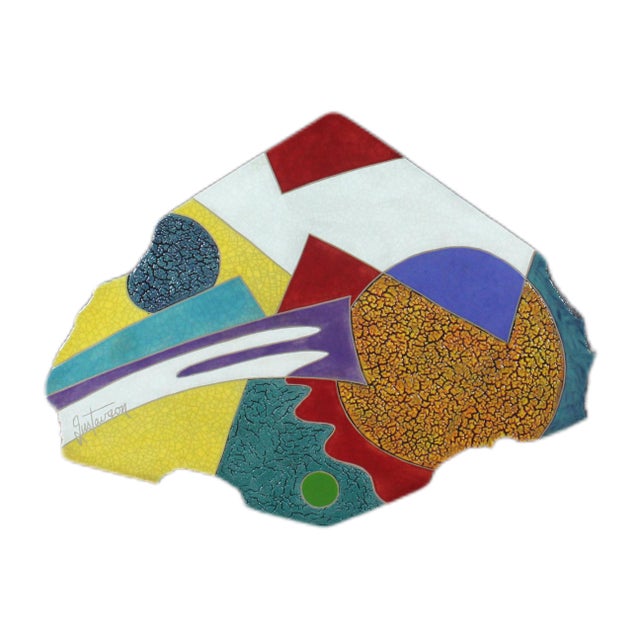 Three large irregular slabs carrying a rich and varied palette across a wide arrangement. The upper slab moves through...