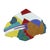 Three large irregular slabs carrying a rich and varied palette across a wide arrangement. The upper slab moves through...