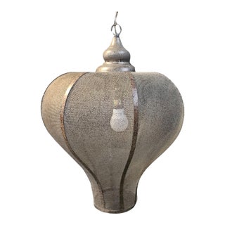 Late 20th Century Moroccan Metal Mesh Large Pendant Light For Sale