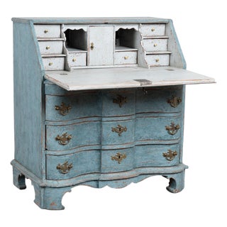 19th Century Danish Oak Blue Painted Secretary Bureau For Sale