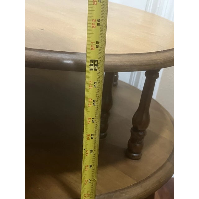 Mid-Century Modern Vintage 1950s Hand Made Solid Maple Wood Round 2 Tier End Table For Sale - Image 3 of 8