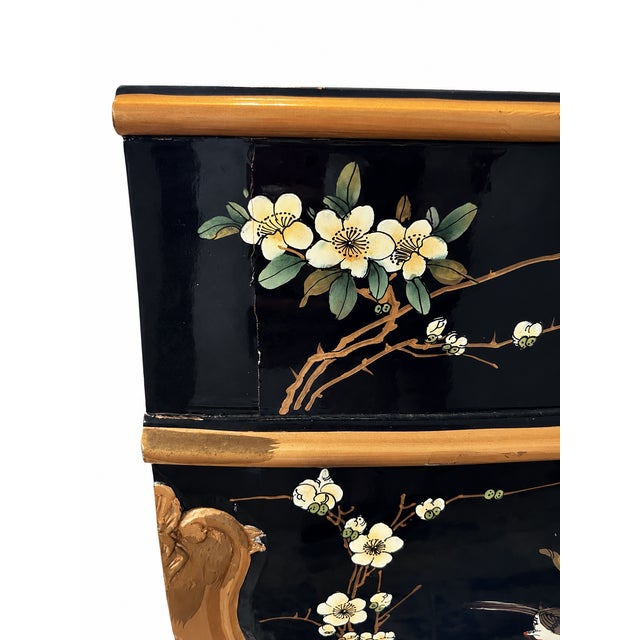 Chinoiserie Black Lacquer Bombe Three-Drawer Chest For Sale - Image 10 of 10