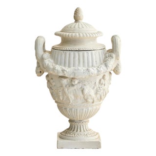 Vintage Italian Neoclassical Plaster Urn with Handles - 2 Available For Sale