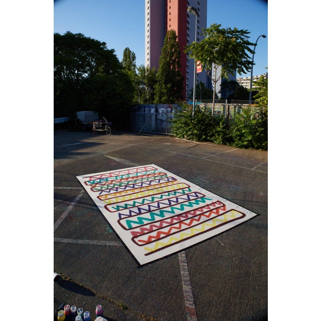 Based on a sketch with pencils on A6 paper, and upscaled to 5 meters on cotton canvas. Painted outside in the Summer of...