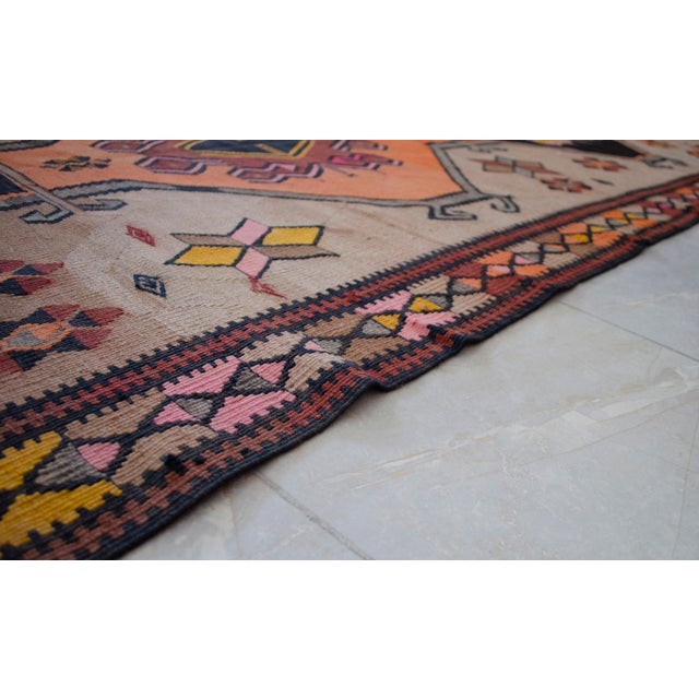 Vintage Turkish Kilim Rug Hand Woven Tribal Large Runner Rug - Neutral Earth Tone 4'4" X 12'10" For Sale - Image 15 of 18