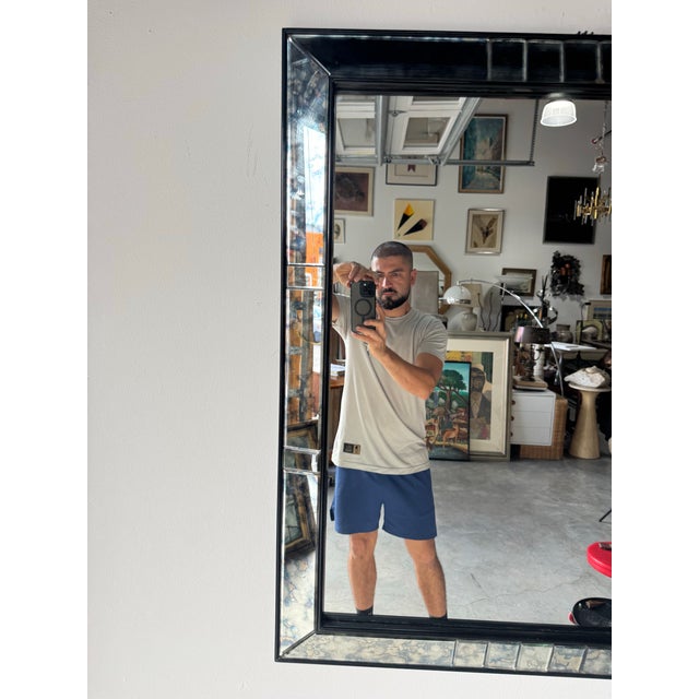 1960s Hollywood Regency Black Framed Distressed Wall Mirror/ Sold For Sale - Image 9 of 12