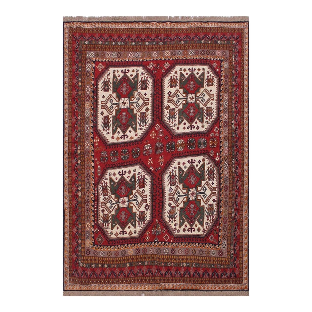 Shabby Chic Soumak Rust/Ivory Wool Rug - 6'2'' X 8'0'' For Sale