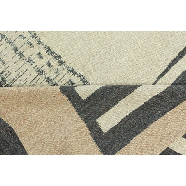 Large Abstract Modern Geometric Flat-Weave Rug in Neutral Tones by Doris Leslie Blau Size: 14'5" × 20'2" (439 × 614 cm)....