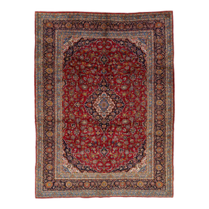 Vintage Red Kashan Persian Wool Rug Featuring a Medallion Design