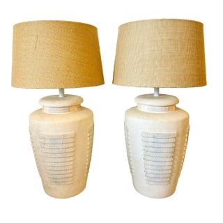 Pair of Handmade Heavily Textured Plaster Table Lamps From 80's For Sale