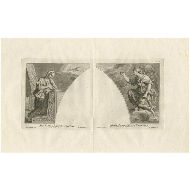 Mid 18th Century Afte Zampieri, Plate Showing the Holy Virgin and the Archangel Gabriel, 1762, Print For Sale - Image 5 of 5