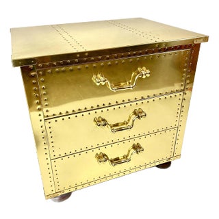 1970s Mid Century Sarreid Brass Cladded 3 Drawer Chest For Sale