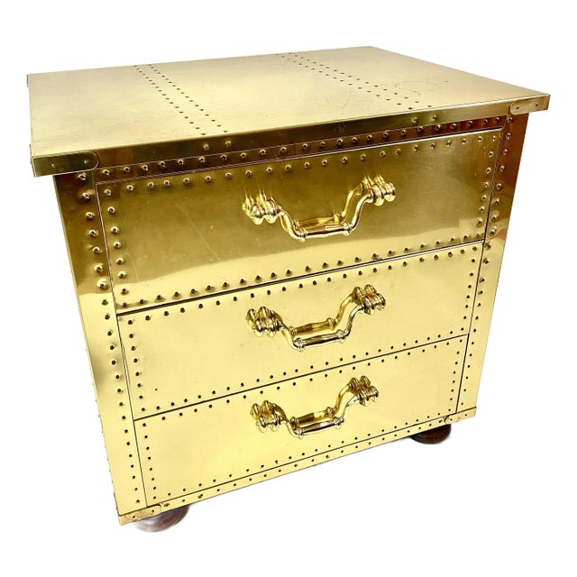 1970s Mid Century Sarreid Brass Cladded 3 Drawer Chest For Sale