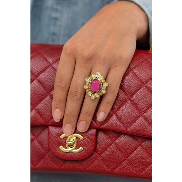 Gemstone Bochic "Orient" Vintage Ruby & Fancy Multi Gem Cocktail Ring 18K Gold & Silver For Sale - Image 7 of 18