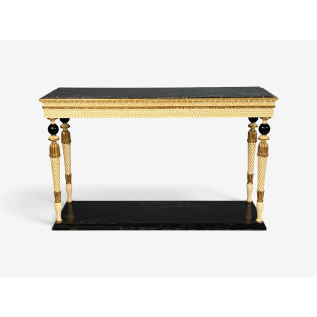 Neoclassical Maison Jansen Attr, Neoclassical Style Console Tables, Carved Wood, Black Marble For Sale - Image 3 of 17