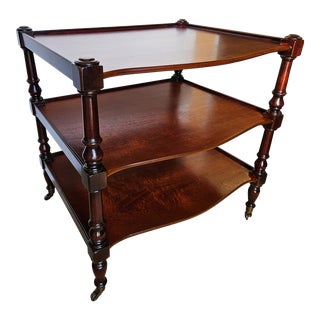 1920s High Quality Mahogany 3 Tier End Table on Tiny Brass Castors For Sale