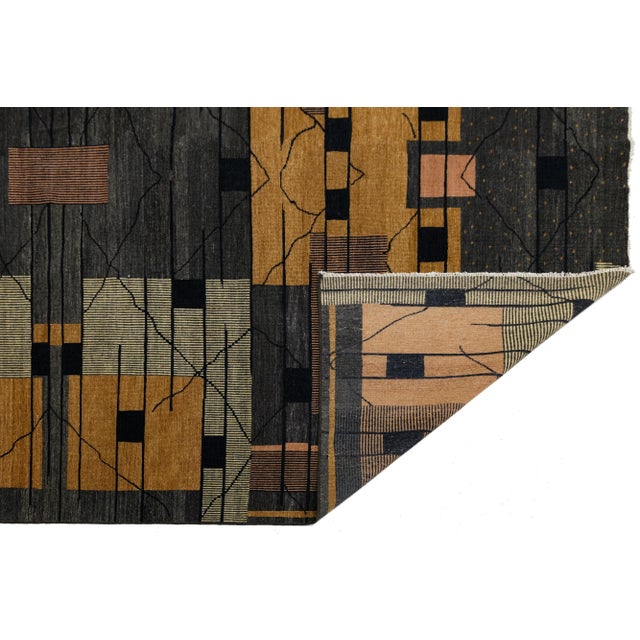 Textile Modern Turkish Woven Wool Rug With Art Deco Design in Earthy Tones For Sale - Image 7 of 10