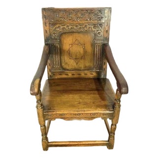 17th Century Dutch Judaica Inlaid Oak Wainscot Chair With Star of David For Sale
