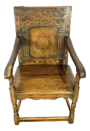 17th Century Dutch Judaica Inlaid Oak Wainscot Chair With Star of David