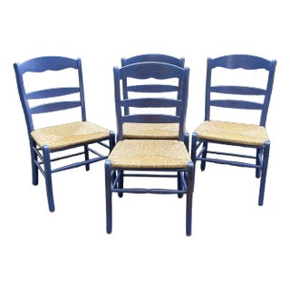 Set of 4 Painted Farmhouse Distressed Ladderback Chairs - Made in the Usa For Sale
