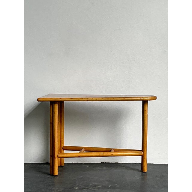 Wood Vintage 1950s Pie Slice Rattan Side Table For Sale - Image 7 of 12