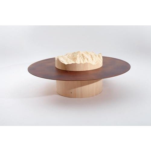 Contemporary Tip Natural Oak and Flamed Copper Coffee Table by Dolomitisch For Sale - Image 3 of 6