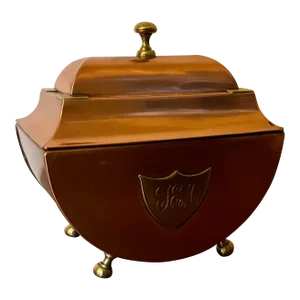 Antique 19th Century Mixed Metals Regency Victorian Tea Caddy in Brass, Copper and Tin