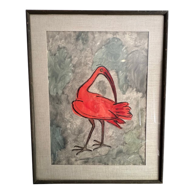 Mid Century Original Watercolor, Gouache, and Charcoal on Paper, “Ibis” by Charles Culver For Sale