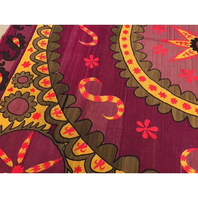 Antique Purple & Yellow Suzani Textile For Sale In Los Angeles - Image 6 of 6