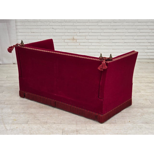 Danish 2-Seater Drop Arm Spanish Sofa in Red Furniture Velour, 1970s For Sale - Image 11 of 18