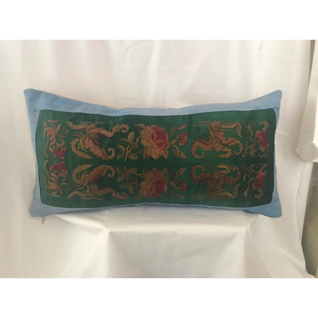 Jade Silk Asian Embroidered Floral Butterfly Pillow For Sale - Image 9 of 9