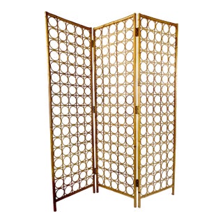 1960s Vintage Italian Boho Chic Hollywood Regency Rattan Circle Screen, Franco Albini Attributed For Sale