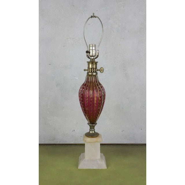 Red Italian Mid-Century Murano Glass Table Lamp With Gold Inclusions and Marble Base For Sale - Image 8 of 9
